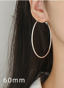 Silver Tone Large Hoop Earrings 50/60/70mm