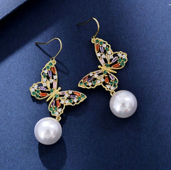 Butterfly Pearl Drop Earrings