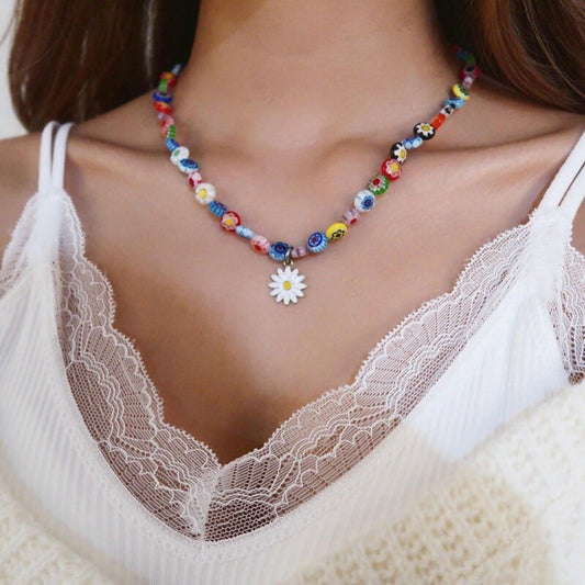 Daisy Boho Beaded Necklace