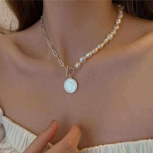 Genuine Pearl Coin Chain Necklace